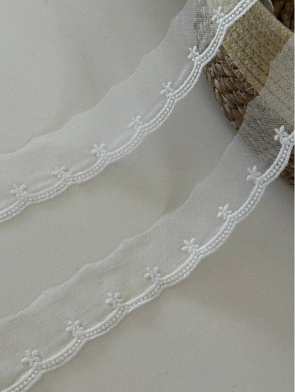 10yds White Mesh Floral Lace, 1.3" Wholesale